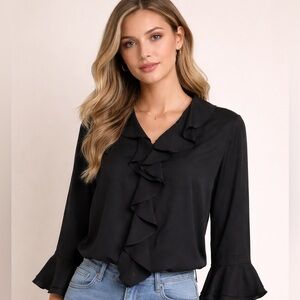 Neiman Marcus Black Ruffle Blouse size 16 100% Silk NWOT